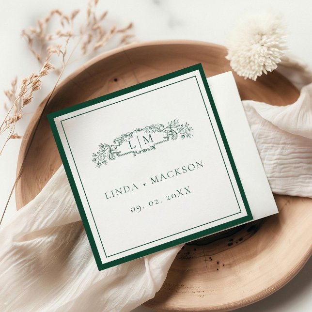 Emerald Green Botanical Wappen Monogramm Hochzeit Serviette (Von Creator hochgeladen)