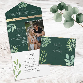 Emerald Green Botanical Wedding All In One Einladung