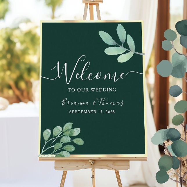 Emerald Green Botanical Wedding Willkommen Poster (Von Creator hochgeladen)