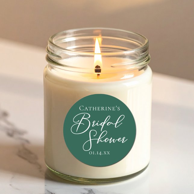 Emerald Green Brautparty Custom White Script Runder Aufkleber (Von Creator hochgeladen)