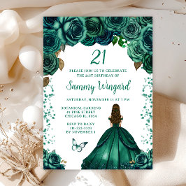 Emerald Green Brown Hair Princess Birthday Party Einladung