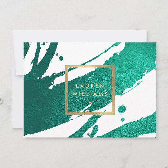 Emerald Green Brushstrokes Geschenkgutschein Mitteilungskarte (Vorderseite)