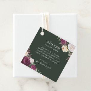 Emerald Green Burgundy Peonies Begrüßungsmarke Geschenkanhänger