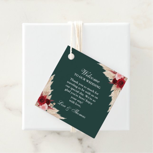 Emerald Green Burgundy Rose Hochzeitsempfang Geschenkanhänger (Beispiel)