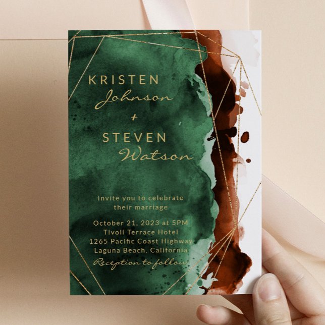 Emerald Green & Burnt Orange Wedding Einladung (Von Creator hochgeladen)
