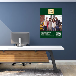 Emerald Green Business Logo Foto begrüßen QR-Code Poster