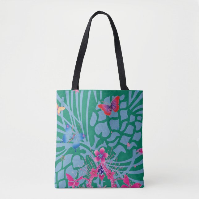 Emerald Green Butterfly Kaleidoscope Custom Print Tasche (Vorderseite)