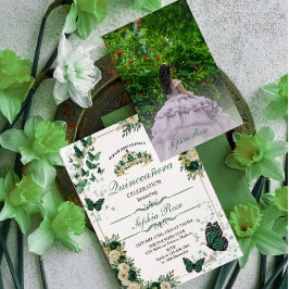Emerald Green Butterfly Quinceañera Photo Invite Einladung