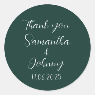 Emerald Green Calligraphy Elegant Couple Wedding Runder Aufkleber