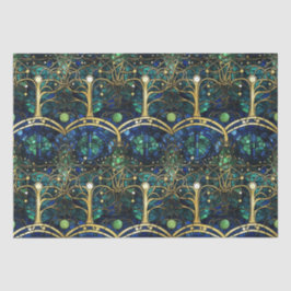 Emerald Green Celestial Tree Gestaltete Glasmuster Seidenpapier