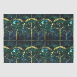 Emerald Green Celestial Tree Gestaltete Glasmuster Seidenpapier