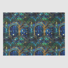 Emerald Green Celestial Tree Gestaltete Glasmuster Seidenpapier