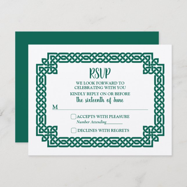 Emerald Green Celtic Knot Claddagh Wedding RSVP (Vorne/Hinten)