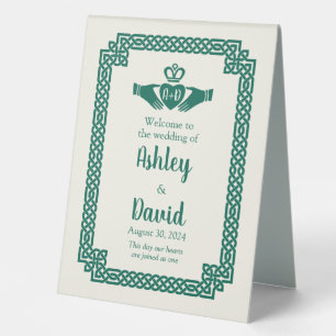 Emerald Green Celtic Knot Claddagh Wedding Willkom Tischaufsteller
