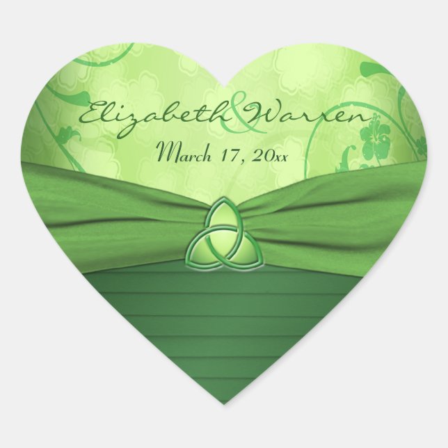 Emerald Green Celtic Liebe kennt Hochzeitsticker Herz-Aufkleber (Vorderseite)