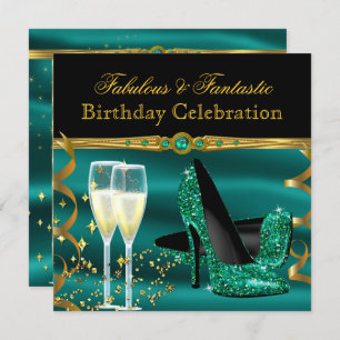 Emerald Green Champagne Heelse Geburtstagsparty Einladung