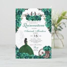 Emerald Green Charra Floral Boots Quinceañera Einladung
