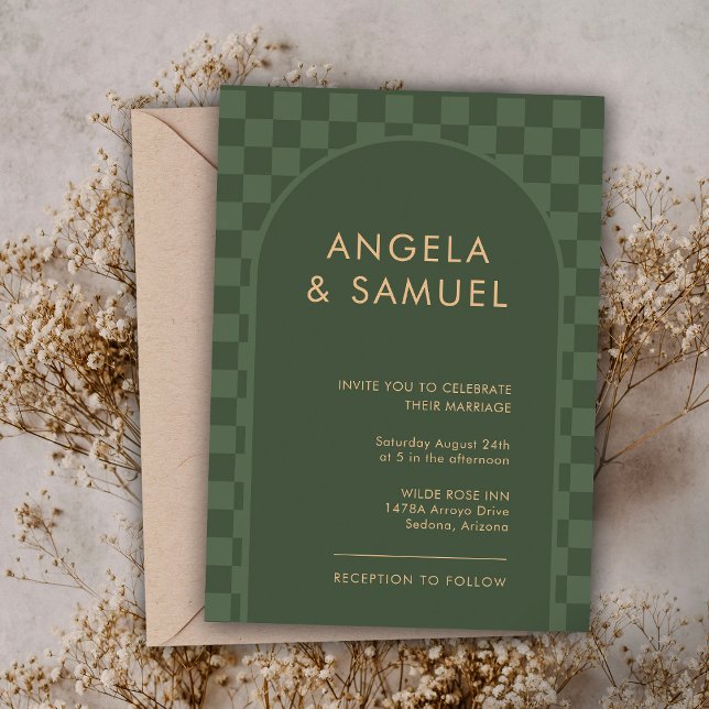 Emerald Green Checkered Modern Wedding Einladung (Von Creator hochgeladen)