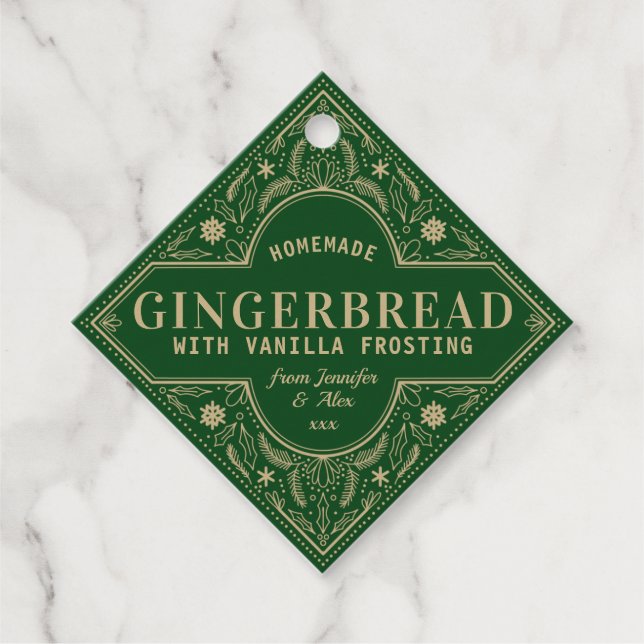 Emerald Green Christmas Gingerbrett Geschenkanhänger (Vorderseite)