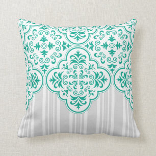 Emerald Green Classy Stripes Damask Kissen