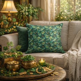 Emerald Green Clover Floral Pattern  Kissen