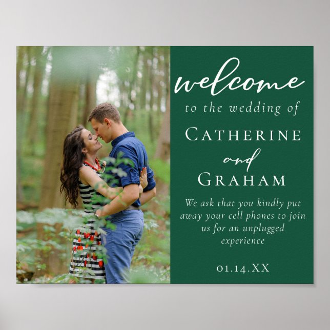 Emerald Green Couple Foto Wedding Willkommen Poster (Vorne)
