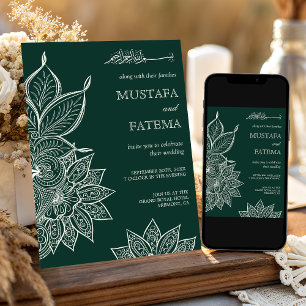 Emerald Green Cream Mehndi Henna Muslim Wedding Einladung