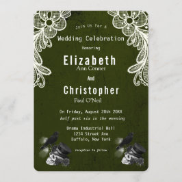 Emerald Green Crow Skull Rose Gothic Wedding Einladung