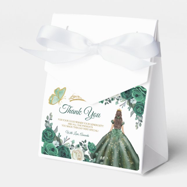 Emerald Green Daches Quinceañera Crown Vielen Dank Geschenkschachtel (Vorderseite)