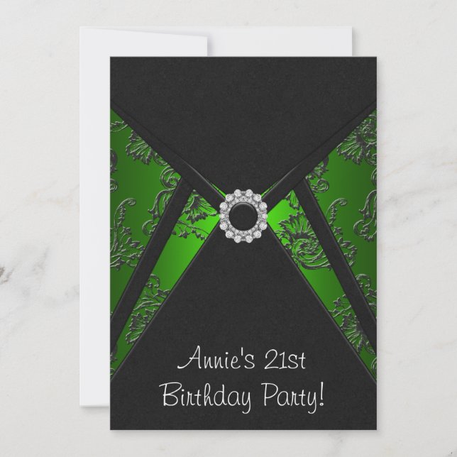 Emerald Green Damask 21. Geburtstag Party Einladun Einladung (Vorderseite)