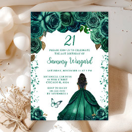 Emerald Green Dark Skin Princess Birthday Party Einladung