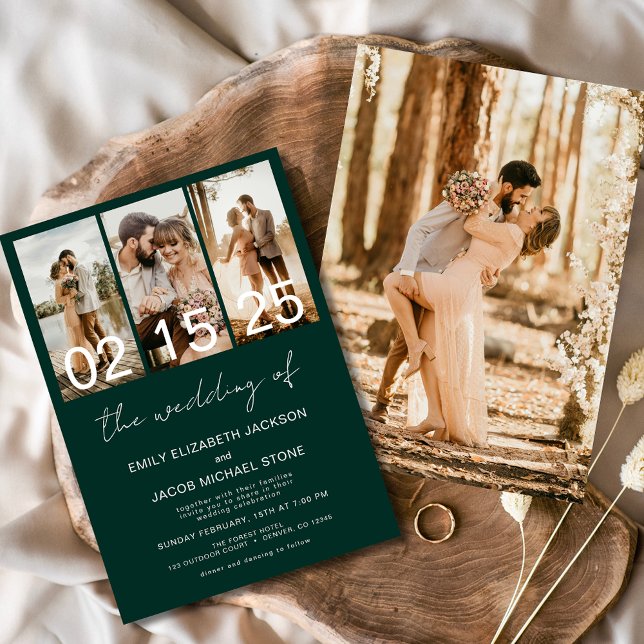 Emerald Green Die Hochzeit von Foto Minimalistisch Einladung (Von Creator hochgeladen)