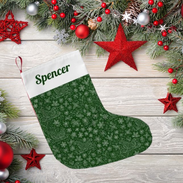 Emerald Green Doodle Christmas Sleigh Pattern Kleiner Weihnachtsstrumpf (Von Creator hochgeladen)