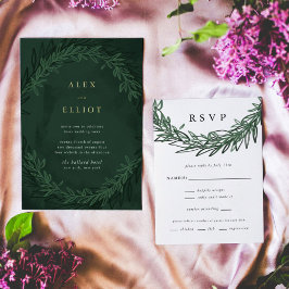 Emerald Green Dramatic Wedding Vertical RSVP Cards Karte