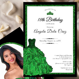 Emerald Green Dress and Tiara 18th Birthday Debut Einladung