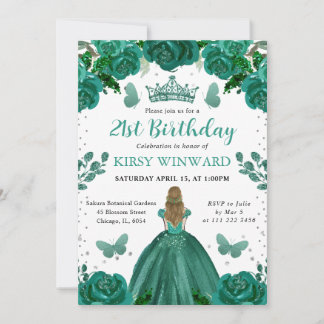 Emerald Green Dress Blonde Princess Birthday Einladung