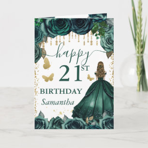 Emerald Green Dress Blonde Princess Birthday Karte