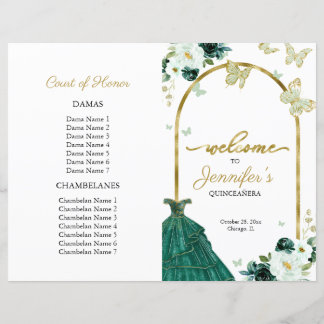 Emerald Green Dress Floral Quinceanera Programs