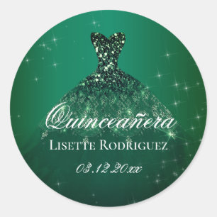 Emerald Green Dress Personalisiert Quinceanera Runder Aufkleber