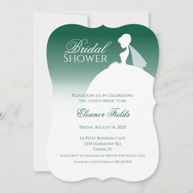 Emerald Green Dress Silhouette Brautparty Einladung (Vorderseite)