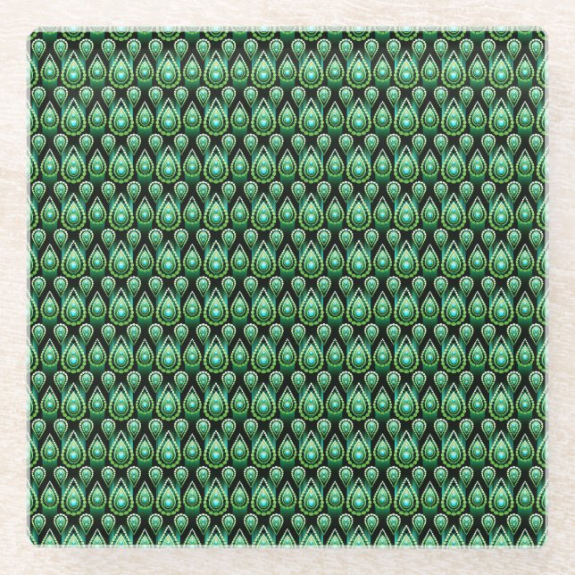 Emerald Green Drop Muster Elegantes Weihnachtsfest Glasuntersetzer (Vorderseite)