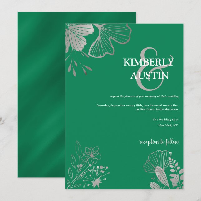 Emerald Green | Einladung zur Hochzeit von Silver  (Vorne/Hinten)