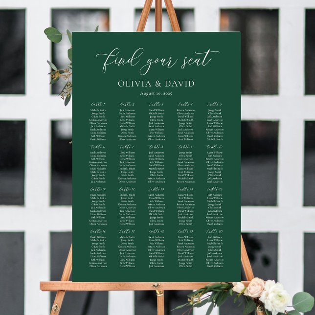 Emerald Green Elegant 20 Tisch Seating Chart Poster (Von Creator hochgeladen)