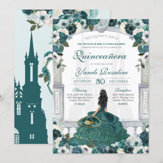 Emerald Green Elegant Charro Princess Quinceanera Einladung
