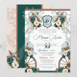 Emerald Green Elegant Charro Western Quinceanera Einladung