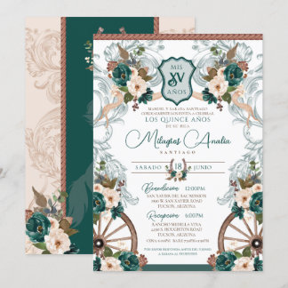 Emerald Green Elegant Charro Western Quinceanera Einladung