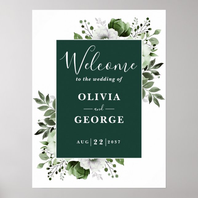 Emerald Green Elegant Floral Mariage Affiche de bi (Devant)