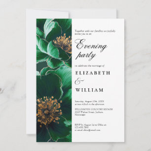 Emerald Green Elegant Floral Wedding Abend Party Einladung