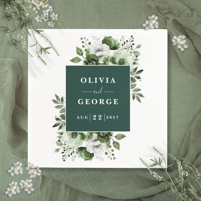 Emerald Green Elegant Floral Wedding Napkin Serviette (Emerald Green Elegant Floral Wedding Napkin)