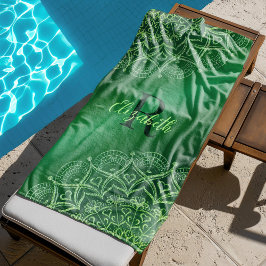Emerald Green Elegant Mandala Mit Monogramm Strandtuch